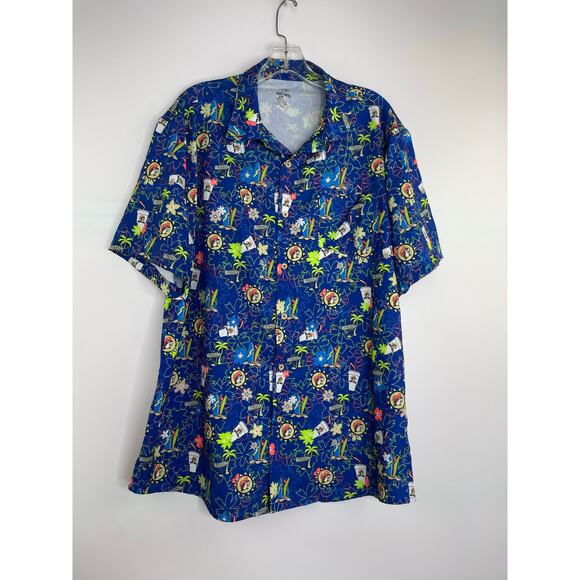 Buc-ee's Blue Tropical Floral Short Sleeve Button Up Men's Shirt Size 2X - Picture 1 of 10